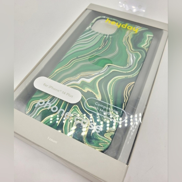 Stylish Green Gold Marble Print iPhone 14 Plus Case by Heyday - Picture 5 of 6